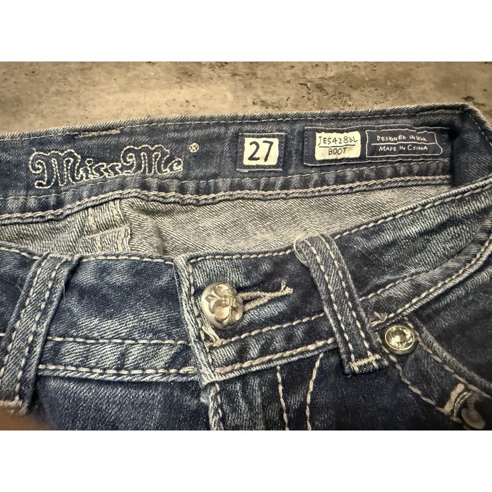 RARE VTG Miss Me Women Bootcut Jeans Embroidered Rhinestone Blue Size 27 - Picture 9 of 12
